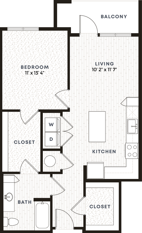 Floor plan for 1 bed, 1 bath, 788 sqft